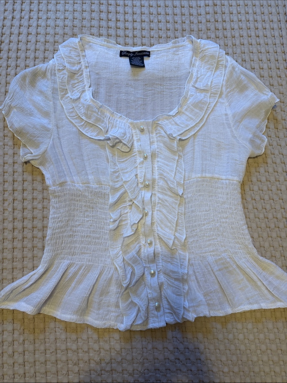 Simply Irresistible White Ruffled Button-Front Blouse